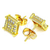 Oro Laminado Stud Earring, Gold Filled Style with White Micro Pave, Polished, Golden Finish, 02.344.0050