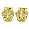 Oro Laminado Stud Earring, Gold Filled Style with White Micro Pave, Polished, Golden Finish, 02.342.0021