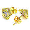 Oro Laminado Stud Earring, Gold Filled Style with White Micro Pave, Polished, Golden Finish, 02.342.0021