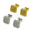 Oro Laminado Stud Earring, Gold Filled Style with White Cubic Zirconia, Polished, Golden Finish, 02.342.0028