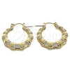 Oro Laminado Medium Hoop, Gold Filled Style Bamboo and Hollow Design, Polished, Golden Finish, 02.60.0149.30