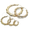 Oro Laminado Medium Hoop, Gold Filled Style Bamboo and Hollow Design, Polished, Golden Finish, 02.60.0149.30