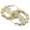 Oro Laminado Extra Large Hoop, Gold Filled Style Nameplate and Bamboo Design, Polished, Golden Finish, 02.60.0152.65