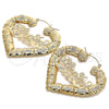 Oro Laminado Extra Large Hoop, Gold Filled Style Nameplate and Bamboo Design, Polished, Golden Finish, 02.60.0153.65