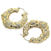Oro Laminado Medium Hoop, Gold Filled Style Hugs and Kisses and Bamboo Design, Polished, Golden Finish, 02.60.0154.45