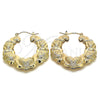 Oro Laminado Medium Hoop, Gold Filled Style Hugs and Kisses and Bamboo Design, Polished, Golden Finish, 02.60.0154.45