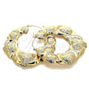 Oro Laminado Extra Large Hoop, Gold Filled Style Hugs and Kisses and Bamboo Design, Polished, Golden Finish, 02.60.0154.65