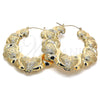 Oro Laminado Extra Large Hoop, Gold Filled Style Hugs and Kisses and Bamboo Design, Polished, Golden Finish, 02.60.0154.65