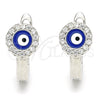 Sterling Silver Huggie Hoop, Evil Eye Design, with White Micro Pave, Blue Enamel Finish, Rhodium Finish, 02.336.0136.12