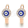 Sterling Silver Huggie Hoop, Evil Eye Design, with White Micro Pave, Blue Enamel Finish, Rose Gold Finish, 02.336.0136.1.12