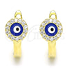 Sterling Silver Huggie Hoop, Evil Eye Design, with White Cubic Zirconia, Blue Enamel Finish, Golden Finish, 02.336.0136.2.12