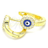 Sterling Silver Huggie Hoop, Evil Eye Design, with White Cubic Zirconia, Blue Enamel Finish, Golden Finish, 02.336.0136.2.12