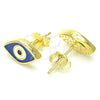 Sterling Silver Stud Earring, Evil Eye Design, Blue Enamel Finish, Golden Finish, 02.336.0055.2