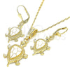 Oro Laminado Earring and Pendant Adult Set, Gold Filled Style Turtle Design, White Enamel Finish, Golden Finish, 10.351.0005