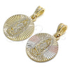Oro Laminado Religious Pendant, Gold Filled Style Guadalupe Design, Diamond Cutting Finish, Tricolor, 05.351.0064