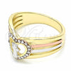 Oro Laminado Multi Stone Ring, Gold Filled Style San Benito and Heart Design, with White Crystal, Polished, Tricolor, 01.253.0028.08 (Size 8)