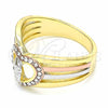 Oro Laminado Multi Stone Ring, Gold Filled Style San Judas and Heart Design, with White Crystal, Polished, Tricolor, 01.253.0029.09 (Size 9)