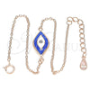 Sterling Silver Fancy Bracelet, Evil Eye Design, Blue Enamel Finish, Rose Gold Finish, 03.336.0073.1.07 (01 MM Thickness, 7 Inches Length)