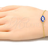Sterling Silver Fancy Bracelet, Evil Eye Design, Blue Enamel Finish, Golden Finish, 03.336.0073.2.07 (01 MM Thickness, 7 Inches Length)