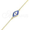 Sterling Silver Fancy Bracelet, Evil Eye Design, Blue Enamel Finish, Golden Finish, 03.336.0073.2.07 (01 MM Thickness, 7 Inches Length)