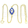 Sterling Silver Fancy Bracelet, Evil Eye Design, Blue Enamel Finish, Golden Finish, 03.336.0073.2.07 (01 MM Thickness, 7 Inches Length)