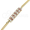 Oro Laminado Fancy Bracelet, Gold Filled Style Leaf Design, with Garnet and White Cubic Zirconia, Polished, Golden Finish, 03.63.2155.08 (8 Inches Length)