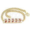 Oro Laminado Fancy Bracelet, Gold Filled Style Leaf Design, with Garnet and White Cubic Zirconia, Polished, Golden Finish, 03.63.2155.08 (8 Inches Length)
