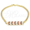 Oro Laminado Fancy Bracelet, Gold Filled Style Leaf Design, with Garnet and White Cubic Zirconia, Polished, Golden Finish, 03.63.2155.08 (8 Inches Length)