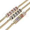 Oro Laminado Fancy Bracelet, Gold Filled Style Leaf Design, with Garnet and White Cubic Zirconia, Polished, Golden Finish, 03.63.2155.08 (8 Inches Length)