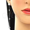 Sterling Silver Long Earring, with White Cubic Zirconia, Polished, Rhodium Finish, 02.186.0199