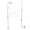 Sterling Silver Long Earring, with White Cubic Zirconia, Polished, Rhodium Finish, 02.186.0199