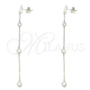 Sterling Silver Long Earring, with White Cubic Zirconia, Polished, Rhodium Finish, 02.186.0199