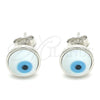 Sterling Silver Stud Earring, Evil Eye Design, Polished, Rhodium Finish, 02.336.0179
