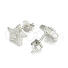 Sterling Silver Stud Earring, Star Design, with White Cubic Zirconia, Polished, Rhodium Finish, 02.369.0037