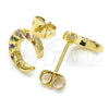 Oro Laminado Stud Earring, Gold Filled Style Moon Design, with Multicolor Cubic Zirconia, Polished, Golden Finish, 02.342.0064