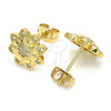 Oro Laminado Stud Earring, Gold Filled Style Flower Design, with White Cubic Zirconia, Polished, Golden Finish, 02.156.0375