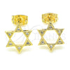 Oro Laminado Stud Earring, Gold Filled Style Star of David Design, with White Micro Pave, Polished, Golden Finish, 02.156.0392
