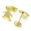 Oro Laminado Stud Earring, Gold Filled Style Little Girl Design, with White Micro Pave, Polished, Golden Finish, 02.156.0399