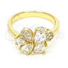 Oro Laminado Multi Stone Ring, Gold Filled Style Teardrop Design, with White Cubic Zirconia, Polished, Golden Finish, 01.221.0010.06 (Size 6)