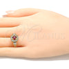 Oro Laminado Multi Stone Ring, Gold Filled Style with Garnet and White Cubic Zirconia, Polished, Golden Finish, 01.221.0013.08 (Size 8)