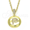Oro Laminado Fancy Pendant, Gold Filled Style Initials Design, with White Cubic Zirconia, Polished, Golden Finish, 05.341.0013