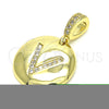 Oro Laminado Fancy Pendant, Gold Filled Style Initials Design, with White Cubic Zirconia, Polished, Golden Finish, 05.341.0015