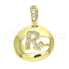 Oro Laminado Fancy Pendant, Gold Filled Style Initials Design, with White Cubic Zirconia, Polished, Golden Finish, 05.341.0018