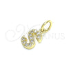 Oro Laminado Fancy Pendant, Gold Filled Style Initials Design, with White Cubic Zirconia, Polished, Golden Finish, 05.341.0036