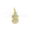 Oro Laminado Fancy Pendant, Gold Filled Style Initials Design, with White Cubic Zirconia, Polished, Golden Finish, 05.341.0036