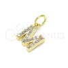 Oro Laminado Fancy Pendant, Gold Filled Style Initials and Mom Design, with White Cubic Zirconia, Polished, Golden Finish, 05.341.0039