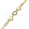 Oro Laminado Fancy Bracelet, Gold Filled Style Heart Design, with Black and White Crystal, Polished, Golden Finish, 03.233.0023.08 (04 MM Thickness, 8 Inches Length)