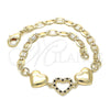 Oro Laminado Fancy Bracelet, Gold Filled Style Heart Design, with Black and White Crystal, Polished, Golden Finish, 03.233.0023.08 (04 MM Thickness, 8 Inches Length)