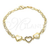 Oro Laminado Fancy Bracelet, Gold Filled Style Heart Design, with Black and White Crystal, Polished, Golden Finish, 03.233.0023.08 (04 MM Thickness, 8 Inches Length)