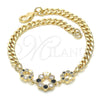 Oro Laminado Fancy Bracelet, Gold Filled Style Crown Design, with Black and White Cubic Zirconia, Polished, Golden Finish, 03.233.0026.08 (05 MM Thickness, 8 Inches Length)